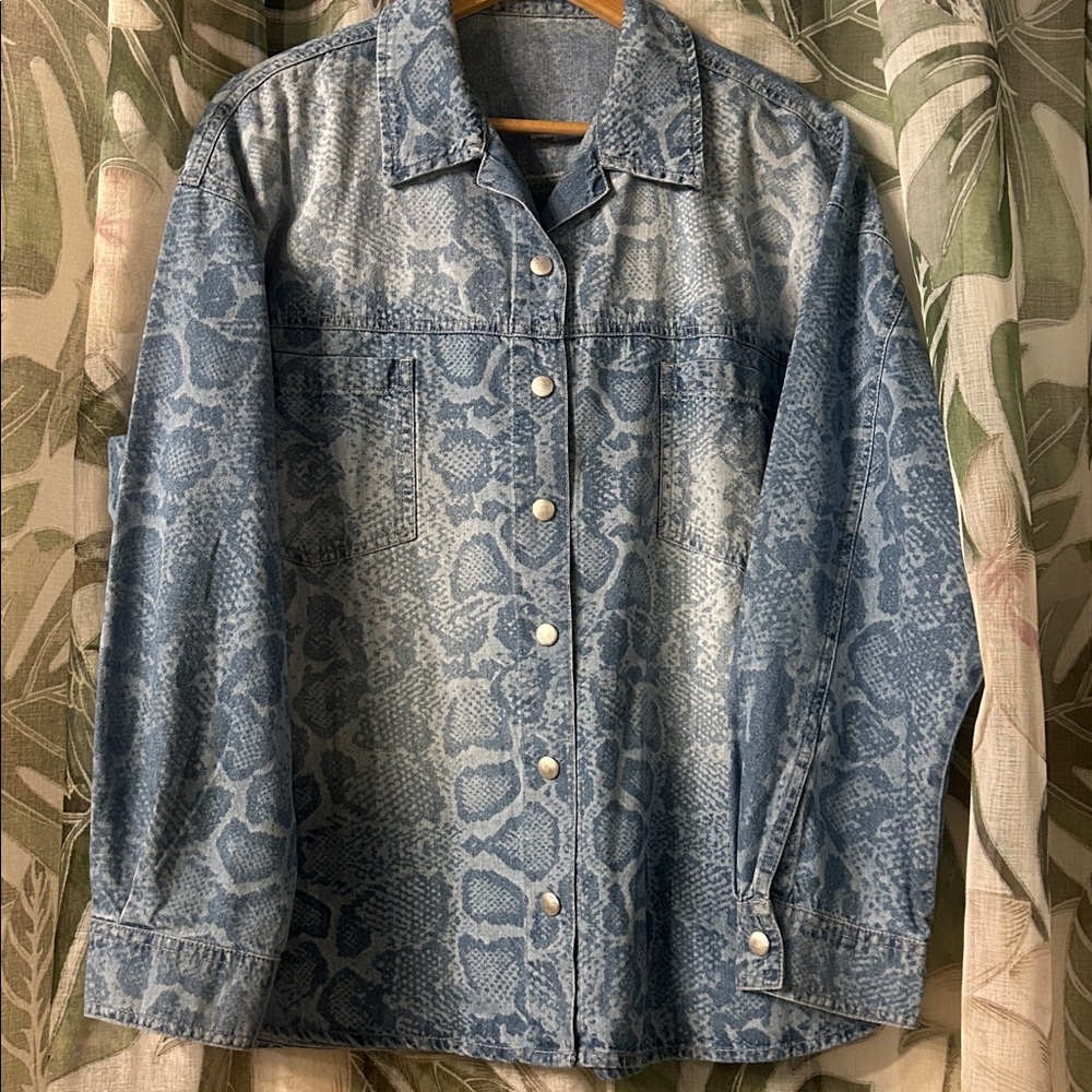 Blue Snake Print Button Down Shirt